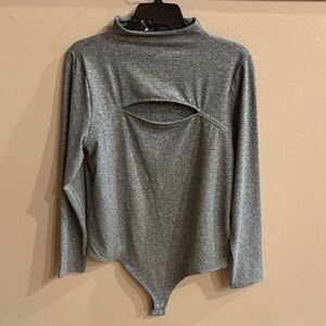 Express NWT body contour Heather Gray Cutout Long Sleeve Bodysuit cozy size XL